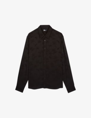 The Kooples Mens Black Floral-pattern Regular-fit Woven Shirt