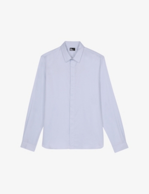 Shop The Kooples Mens Light Blue Classic-collar Straight-cut Cotton Shirt