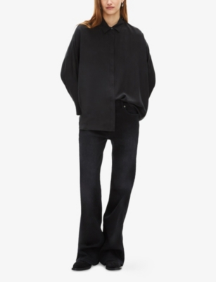 The Kooples Womens Black Straight-hem Silk Shirt In Black