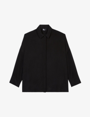 The Kooples Womens Black Straight-hem Silk Shirt