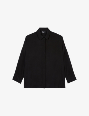 The Kooples Womens Black Straight-hem Silk Shirt