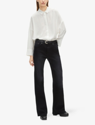 The Kooples Womens White Straight-hem Silk Shirt In White