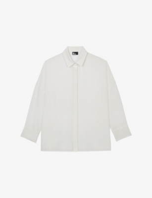 The Kooples Womens White Straight-hem Silk Shirt