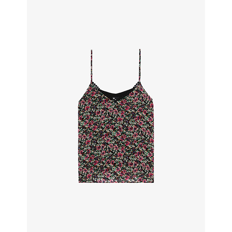 The Kooples Womens Multico Floral-print Woven Waistcoat Top