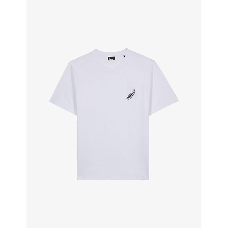 Shop The Kooples Men's White Feather-print Regular-fit Short-sleeve Cotton T-shirt