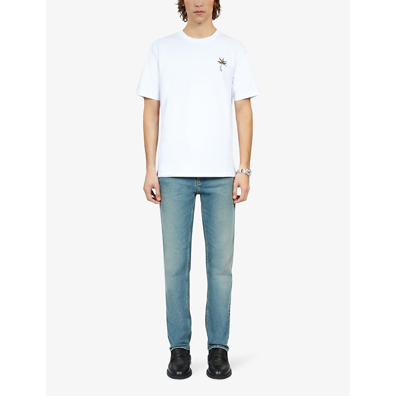 Shop The Kooples Men's White Palm Tree-embroidered Cotton T-shirt