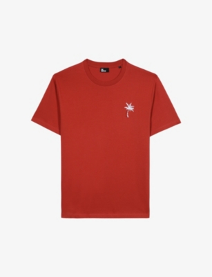 Shop The Kooples Men's Red Brique Palm Tree-embroidered Cotton T-shirt