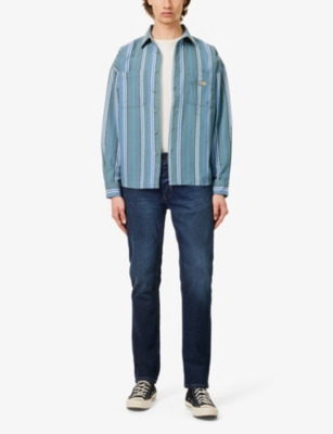 Neuw Mens Mid Blue Lou Slim Sunday Brand-patch Straight-leg Slim-fit Stretch-denim Blend Jeans In Sunday Organic Mid Blue