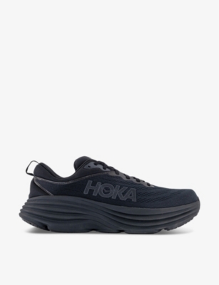 Shop Hoka Men's Black Black Bondi 8 Brand-print Woven Low-top Trainers