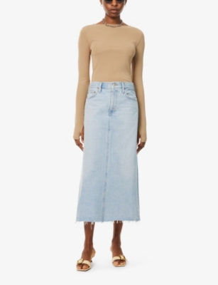Shop Agolde Women's Practice Della Distressed Recycled-denim Midi Skirt