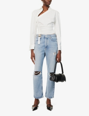 Shop Agolde Womens Threadbare 90s Straight-leg Mid-rise Organic-cotton Jeans