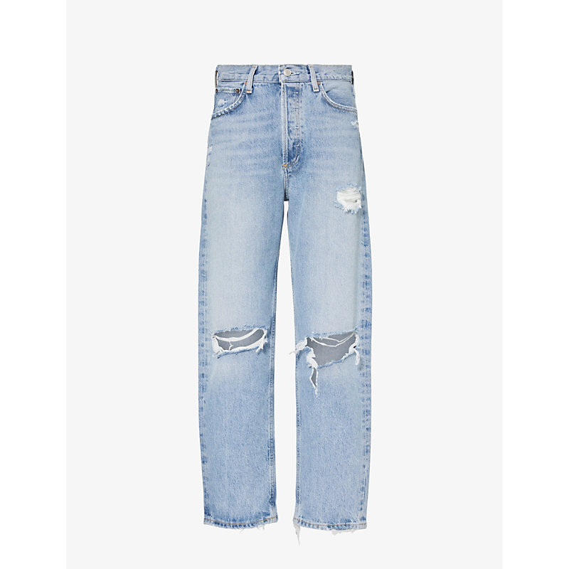 Shop Agolde Women's Threadbare 90s Straight-leg Mid-rise Organic-cotton Jeans