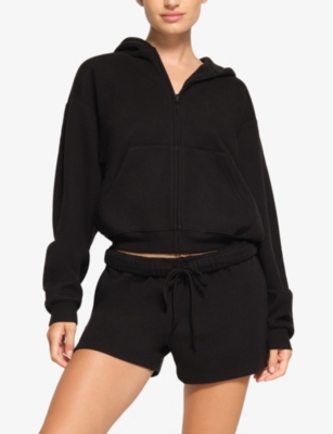 Skims Womens Onyx Split Kangaroo-pocket Cotton-fleece Hoody In Onyx