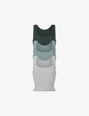 SKIMS: Ribbed Scoop-Neck Pack of Three Cotton-Jersey Tank Tops