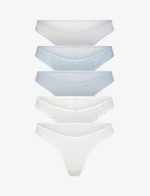 SKIMS: Low-rise pack of five stretch-woven thongs