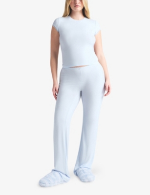 SKIMS: Soft Lounge short-sleeved lace-trim stretch-woven T-shirt