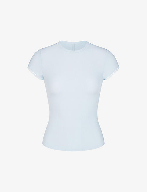 SKIMS: Soft Lounge short-sleeved lace-trim stretch-woven T-shirt
