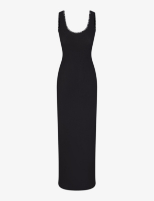 Shop Skims Women's Onyx Soft Lounge Scoop-neck Lace-trim Stretch-woven Maxi Dress