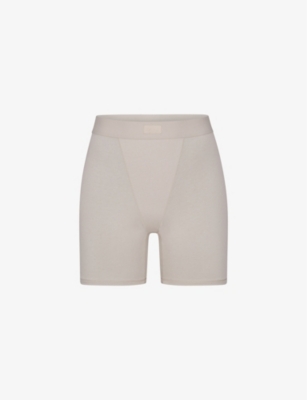 Shop Skims Womens Stone Boyfriend Logo-waistband Stretch Cotton And Modal Boxer Shorts