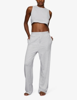 Skims Womens Light Heather Grey Boyfriend Relaxed-fit Stretch-woven Trousers In Light Heather Grey