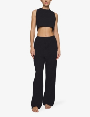 Shop Skims Women's Onyx Boyfriend Relaxed-fit Stretch-woven Trousers