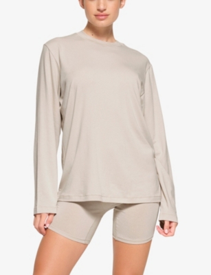 Skims Womens Stone Boyfriend Oversized Stretch-jersey T-shirt In Stone