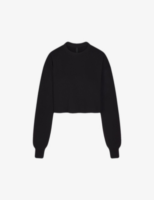 Shop Skims Women's Onyx Loose-fit Cropped Cotton-blend Sweatshirt