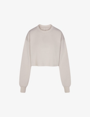 Shop Skims Loose-fit Cropped Cotton-blend Sweatshirt In Stone