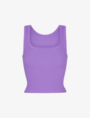 Shop Skims Womens  Cotton Rib Scoop-neck Stretch-cotton Tank Top In Ultra Violet