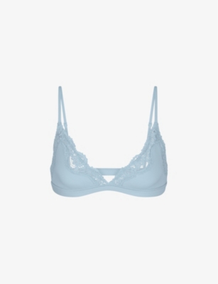 Skims Womens Denim Triangle-cup Lace-trim Stretch-woven Bra