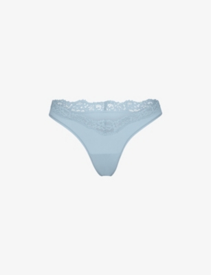 Skims Womens Denim Lace-trim Low-rise Stretch-woven Thong