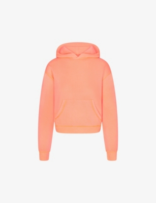 Shop Skims Women's Neon Orange Light French Terry Relaxed-fit Cotton-blend Hoody
