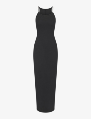 Skims Womens Soot Cotton Rib Scoop-neck Stretch-cotton Maxi Dress In Soot