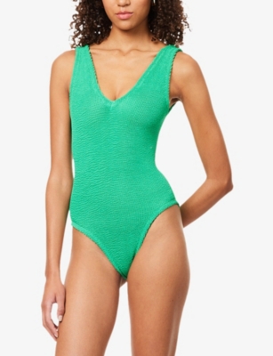 Hunza G Womens Emerald Sadie Scoop-neck Crinkle-textured Swimsuit In Green
