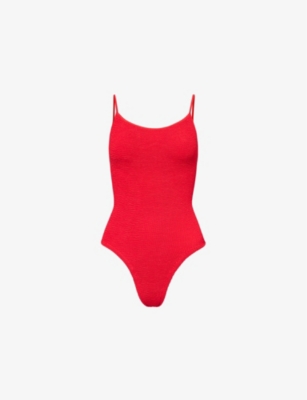 HUNZA G: Petra scoop-neck crinkle-textured swimsuit