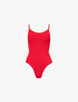 HUNZA G Petra scoop neck crinkle textured swimsuit Selfridges