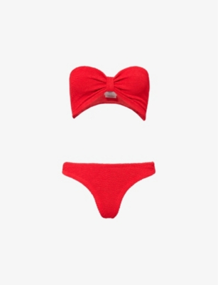 HUNZA G: Tina ruched-front bikini set