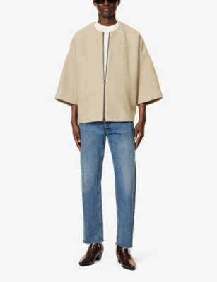 Shop Fear Of God Men's Dune Collarless Fleece-textured Wool Jacket