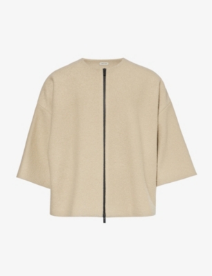 Shop Fear Of God Men's Dune Collarless Fleece-textured Wool Jacket