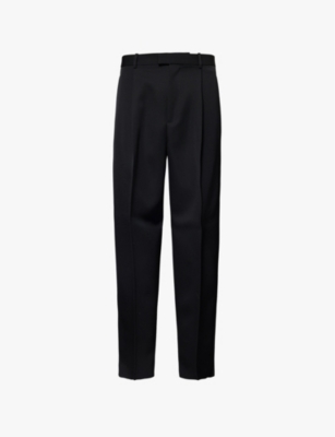 Bottega Veneta Mens Black Straight-leg High-rise Relaxed-fit Wool Trousers