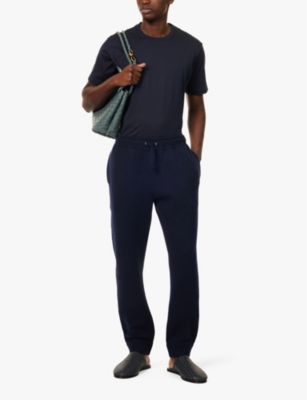 Shop Bottega Veneta Mens Navy Drawstring-waist Tapered-leg Cashmere-blend Trousers