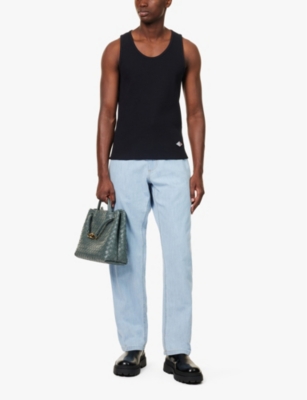 Bottega Veneta Mens Midnight Blue Brand-patch Sleeveless Stretch-cotton Top In Midnight Blue