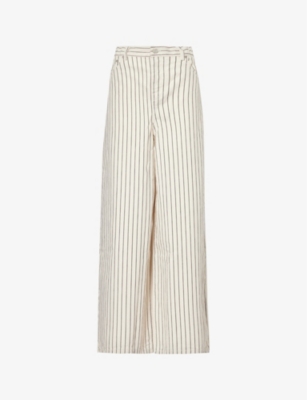 Shop The Frankie Shop Women's Cream Black Stripe Sasha Pinstriped Wide-leg High-rise Jeans