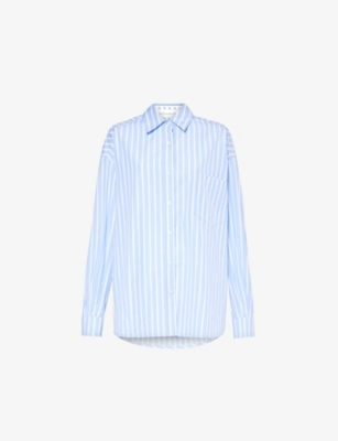 The Frankie Shop Womens Sky Blue White Stripe Georgia Striped Cotton-blend Shirt