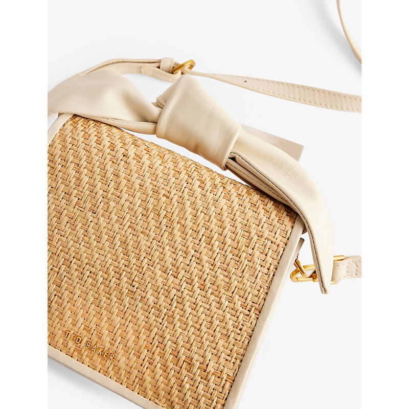 Shop Ted Baker Women's Ivory Niyahna Bow-embellished Leather And Faux-raffia Cross-body Bag