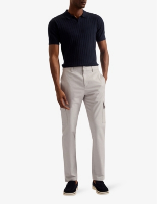 Shop Ted Baker Men's Lt-grey Hakknee Patch-pocket Slim-fit Stretch-cotton Trousers