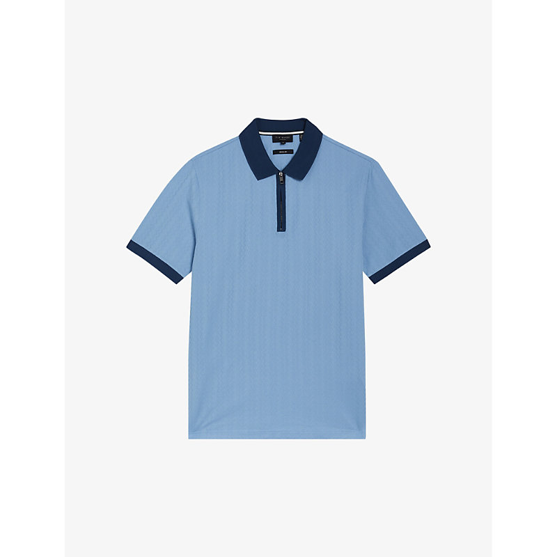 Shop Ted Baker Men's Pl-blue Arnival Zip-neck Regular-fit Cotton Polo