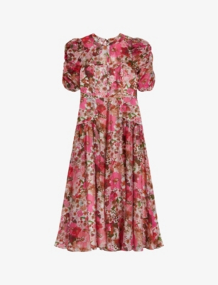 TED BAKER TED BAKER WOMEN'S PINK BOTANI FLORAL-PRINT WOVEN MIDI DRESS