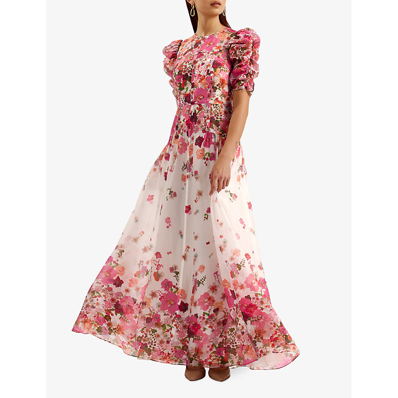 Shop Ted Baker Alviano Pressed Floral-print Woven-blend Maxi Dress In Pink