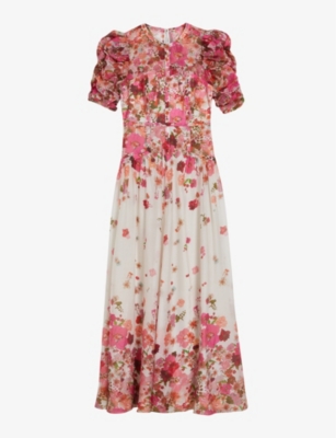 Ted Baker Womens Pink Alviano Pressed Floral-print Woven-blend Maxi Dress
